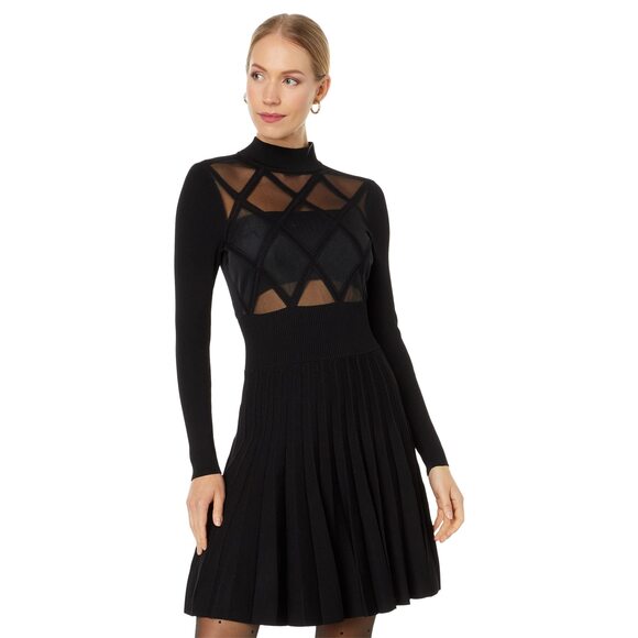 Ted Baker Fyonah Sheer Argyle Skater Dress Black 4 (US 10)